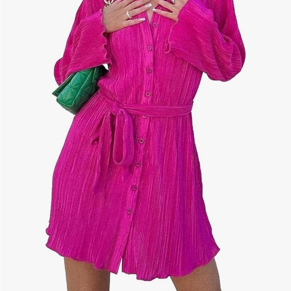 Vibrant Pink Button-Up Dress